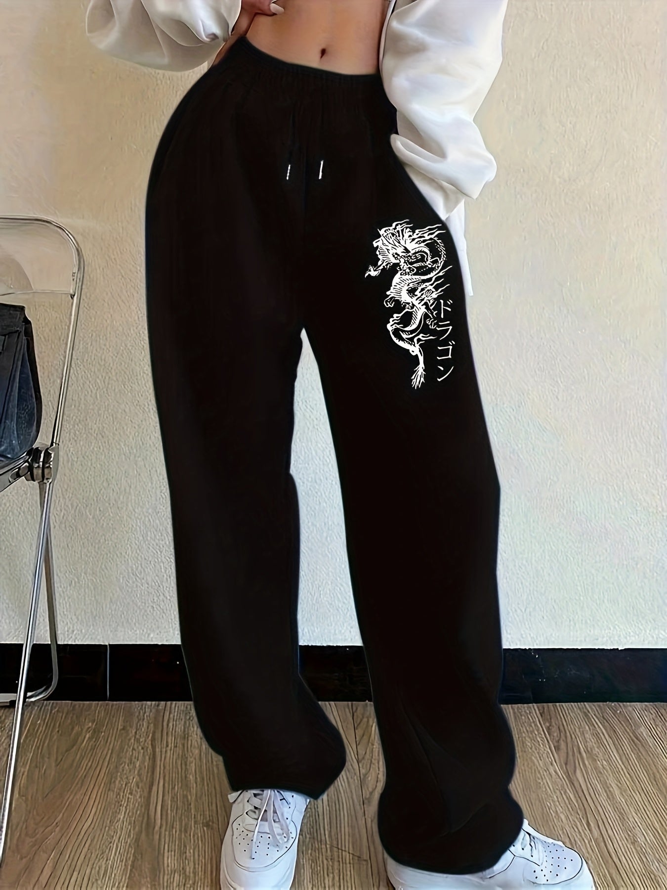 Trendy Women'S Floral Print Joggers - Navy Blue Casual Long Pants with Pockets, Elastic Waistband, All-Season Comfort, Casual Wear|Floral Print Joggers|Elastic Waistband, Jogger Pant